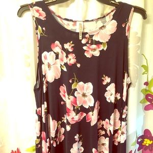 Navy Tank with Pink Flowers